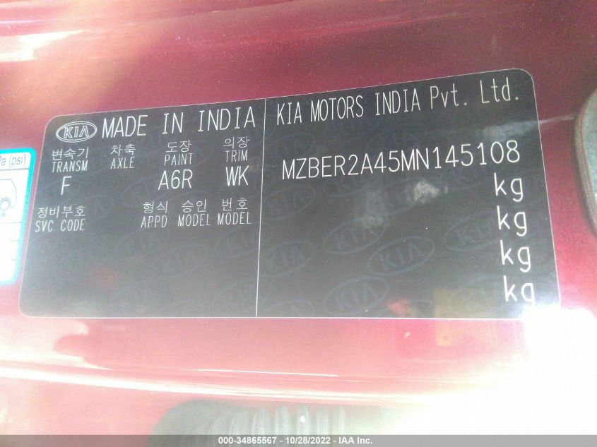 2021 KIA SELTOS - MZBER2A45MN145108