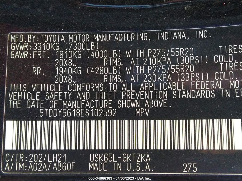 2014 TOYOTA SEQUOIA PLATINUM - 5TDDY5G18ES102592