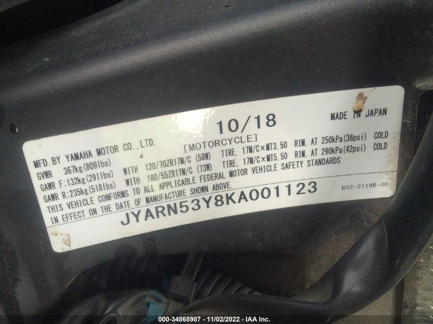 2019 YAMAHA MT09 C JYARN53Y8KA001123