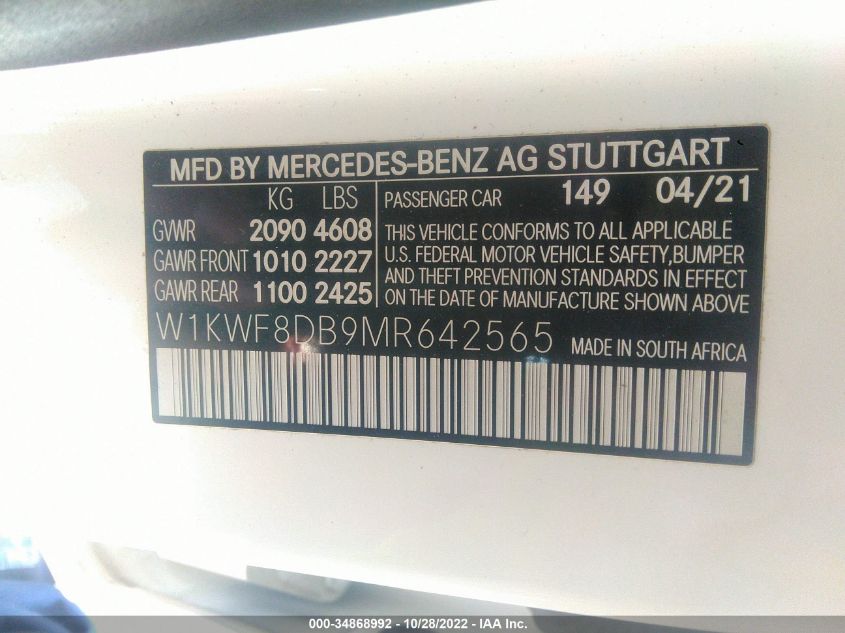 2021 MERCEDES-BENZ C-CLASS C 300 - W1KWF8DB9MR642565