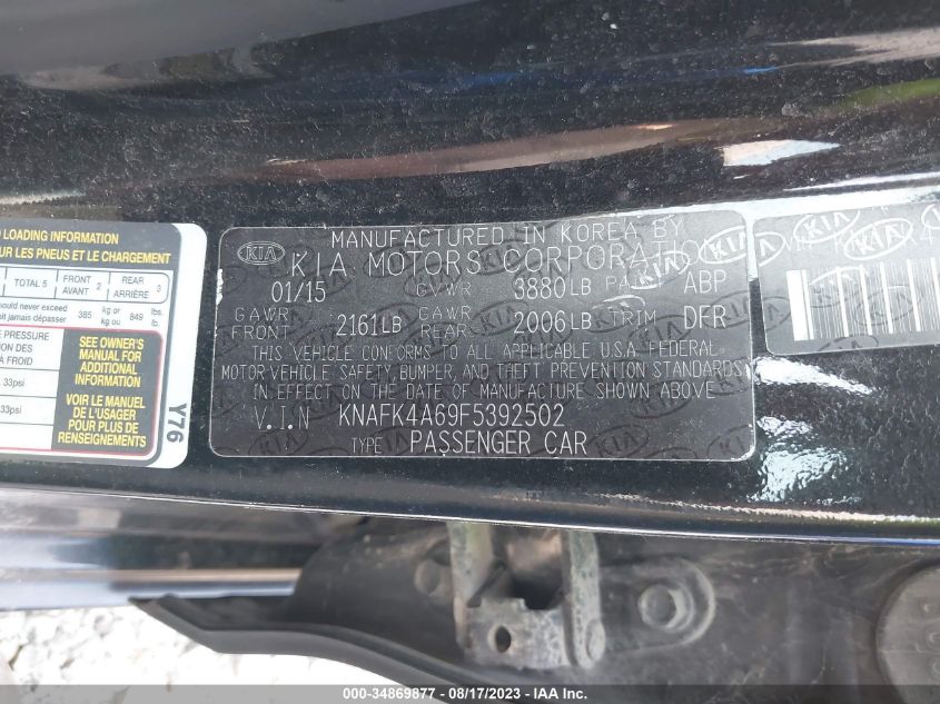 2015 KIA FORTE LX KNAFK4A69F5392502