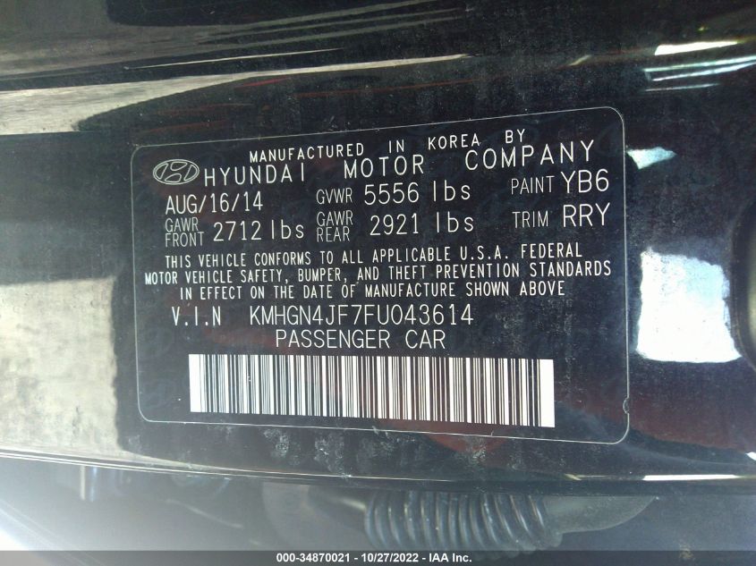 2015 HYUNDAI GENESIS 5.0L KMHGN4JF7FU043614
