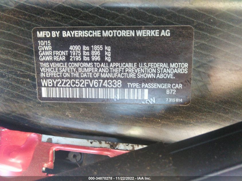 2015 BMW I8 WBY2Z2C52FV674338