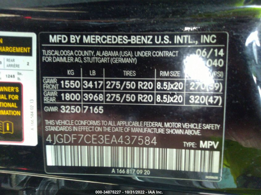2014 MERCEDES-BENZ GL-CLASS GL 450 4JGDF7CE3EA437584