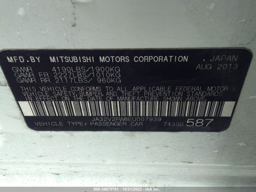 2014 MITSUBISHI LANCER SE JA32V2FW8EU007939