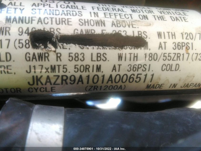 2001 KAWASAKI ZR1200 A JKAZR9A101A006511