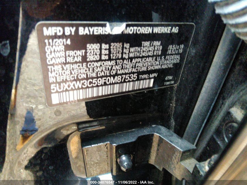 2015 BMW X4 XDRIVE28I 5UXXW3C59F0M87535