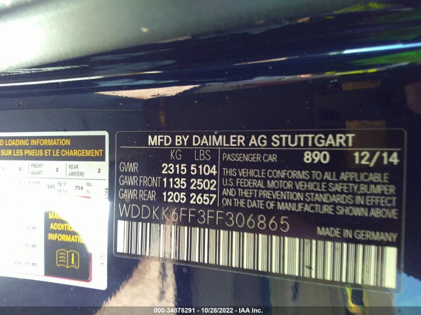 2015 MERCEDES-BENZ E 400 WDDKK6FF3FF306865