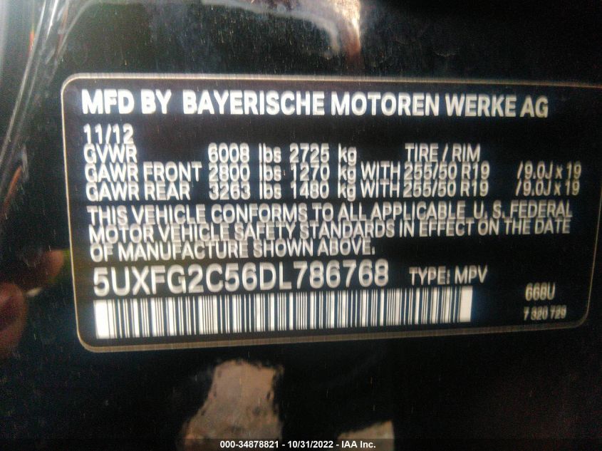 2013 BMW X6 XDRIVE35I 5UXFG2C56DL786768