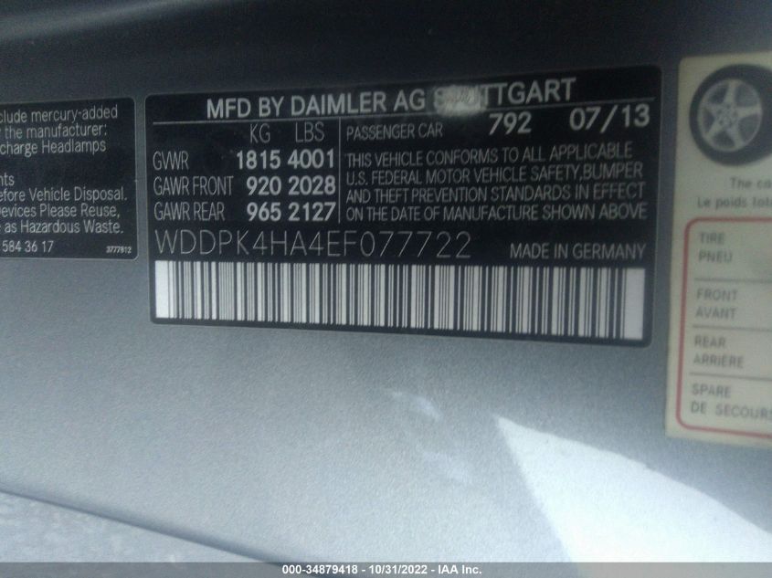 2014 MERCEDES-BENZ SLK-CLASS SLK 250 WDDPK4HA4EF077722