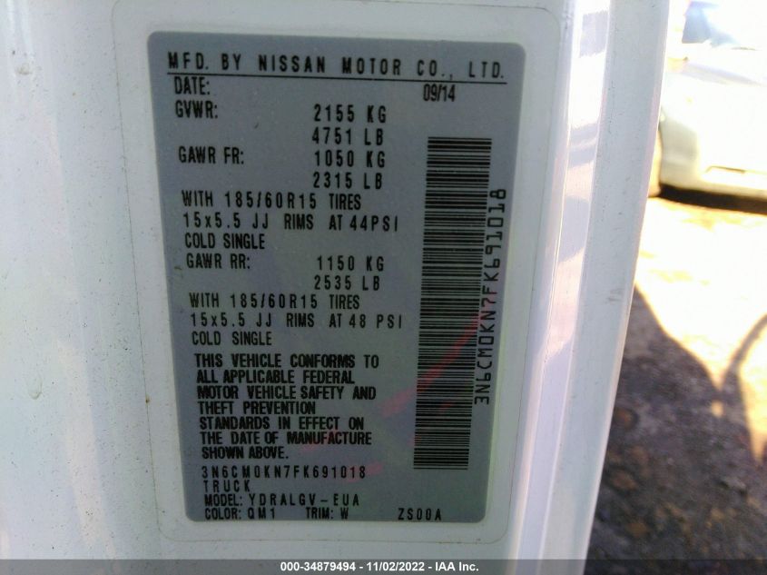 2015 NISSAN NV200 SV 3N6CM0KN7FK691018