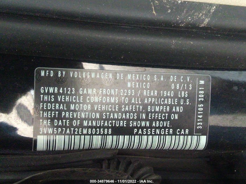 2014 VOLKSWAGEN BEETLE CONVERTIBLE 2.5L 3VW5P7AT2EM803588