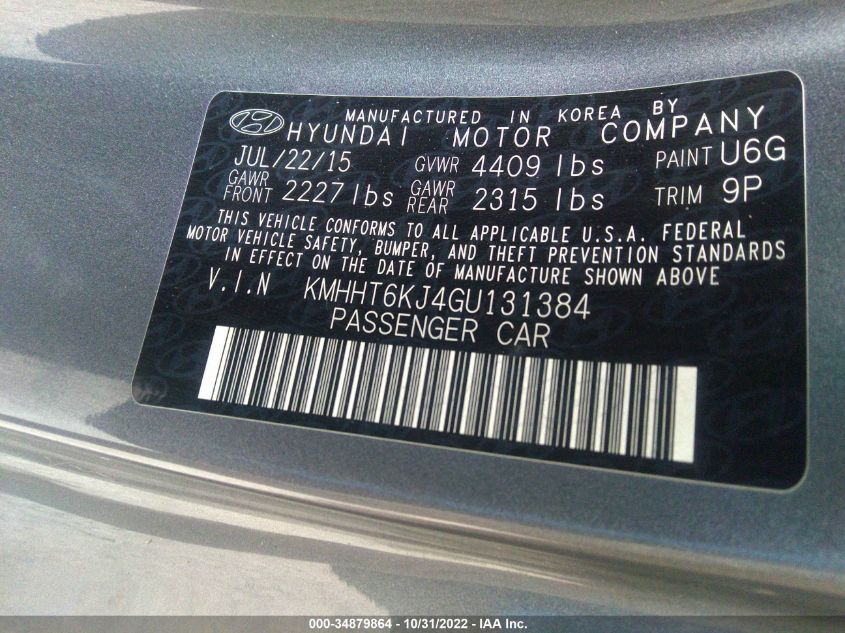 2016 HYUNDAI GENESIS COUPE 3.8L BASE KMHHT6KJ4GU131384
