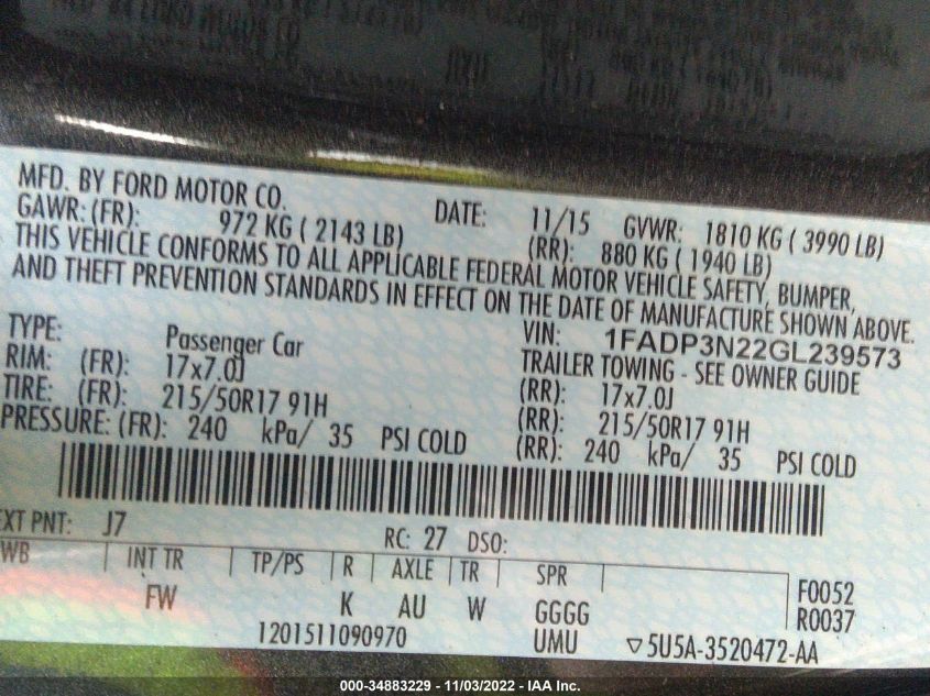 2016 FORD FOCUS TITANIUM 1FADP3N22GL239573