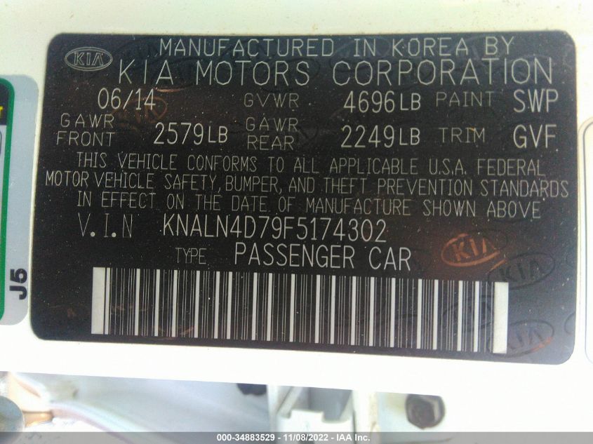 2015 KIA CADENZA PREMIUM KNALN4D79F5174302