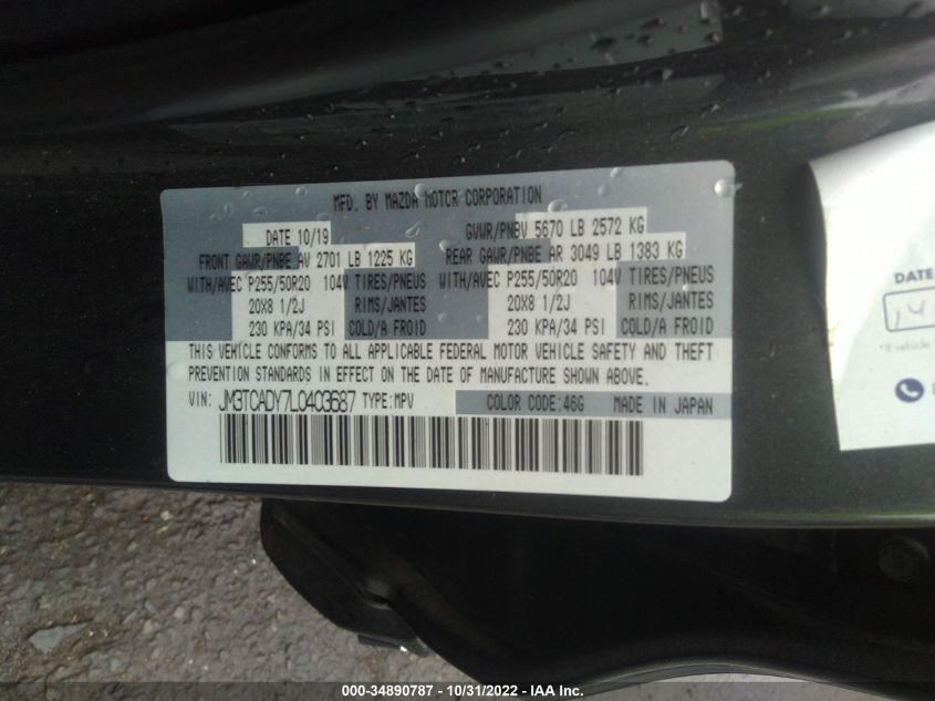 2020 MAZDA CX-9 GRAND TOURING JM3TCADY7L0403687