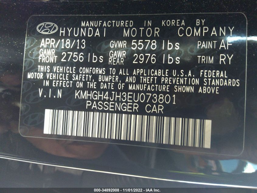 2014 HYUNDAI EQUUS ULTIMATE KMHGH4JH3EU073801