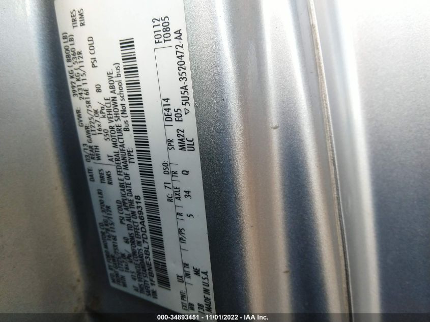 2013 FORD ECONOLINE WAGON XL/XLT 1FBNE3BL7DDA69318