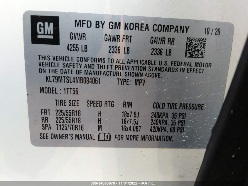 2021 CHEVROLET TRAILBLAZER RS KL79MTSL4MB084061