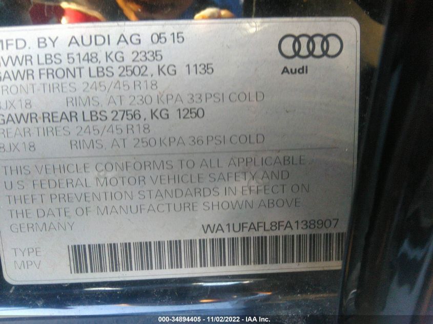 2015 AUDI ALLROAD PREMIUM PLUS WA1UFAFL8FA138907