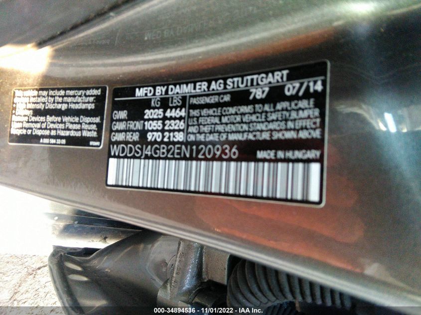 2014 MERCEDES-BENZ CLA-CLASS CLA 250 WDDSJ4GB2EN120936