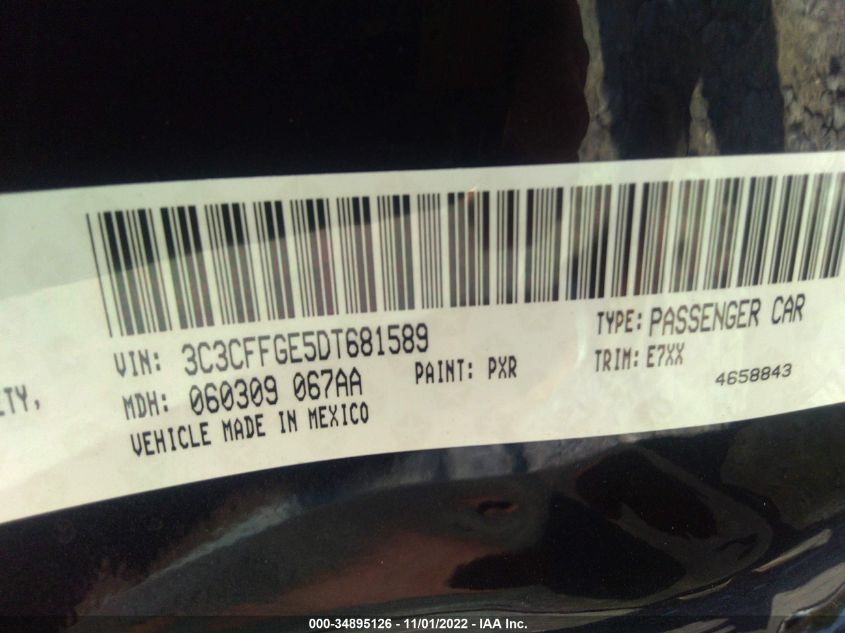 2013 FIAT 500E BATTERY ELECTRIC 3C3CFFGE5DT681589