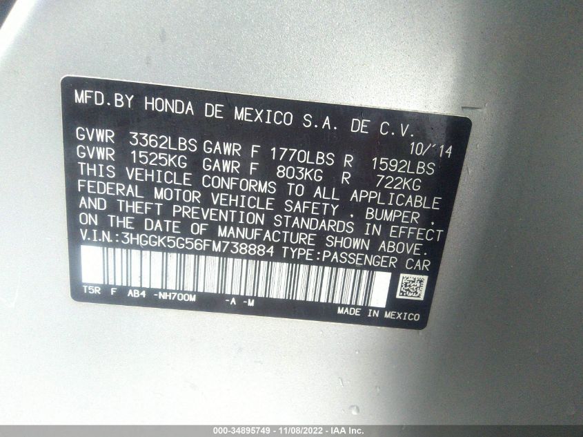 2015 HONDA FIT LX 3HGGK5G56FM738884