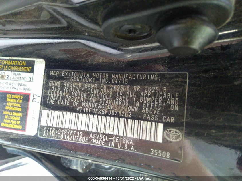 2015 TOYOTA CAMRY SE 4T1BF1FK5FU071262