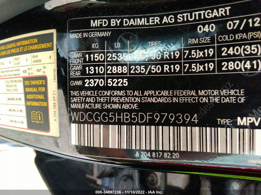 2013 MERCEDES-BENZ GLK-CLASS GLK 350 WDCGG5HB5DF979394