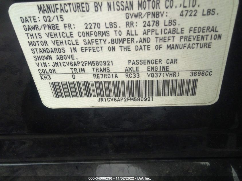 2015 INFINITI Q40 JN1CV6AP2FM580921