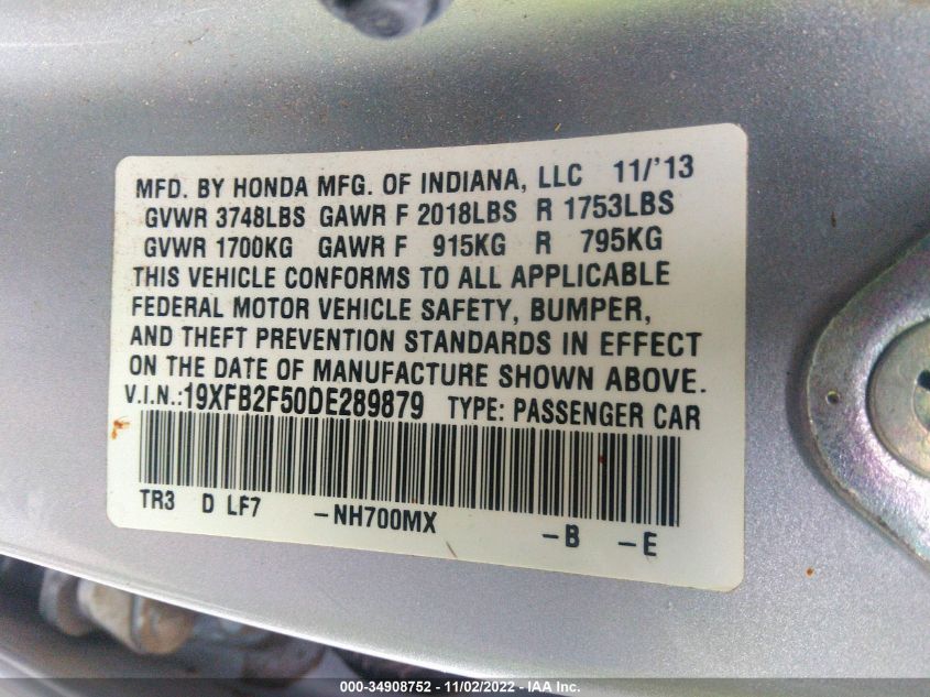 2013 HONDA CIVIC SDN LX 19XFB2F50DE289879