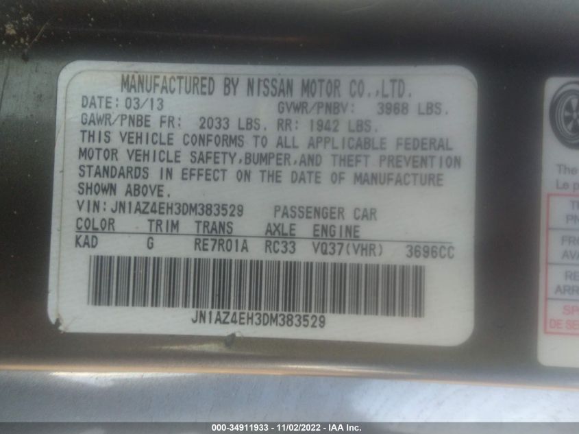 2013 NISSAN 370Z TOURING JN1AZ4EH3DM383529
