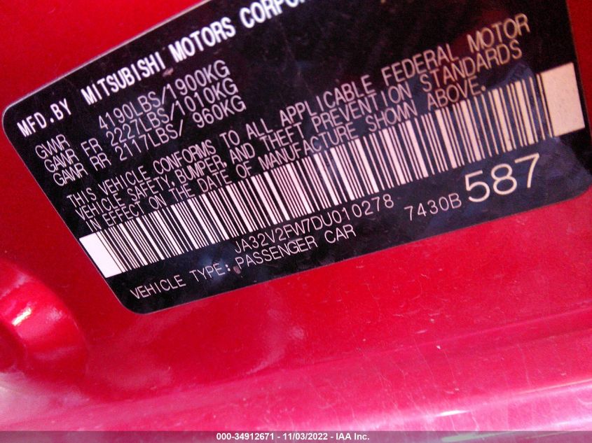 2013 MITSUBISHI LANCER SE JA32V2FW7DU010278