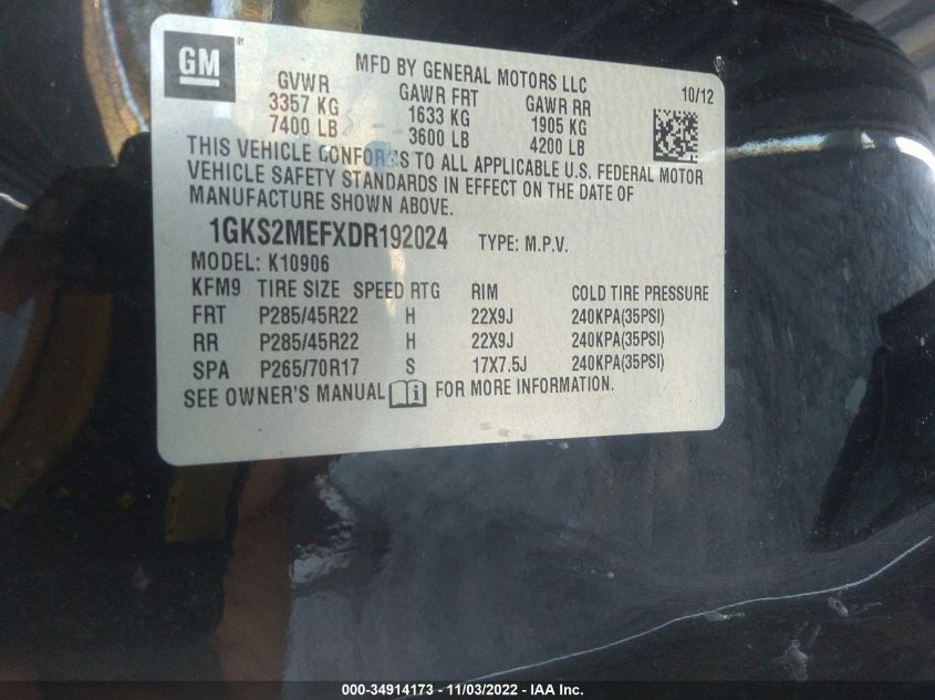 2013 GMC YUKON XL DENALI 1GKS2MEFXDR192024