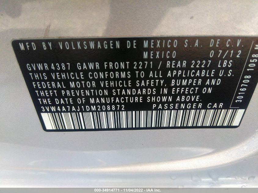 2013 VOLKSWAGEN GLI 3VW4A7AJ1DM208872