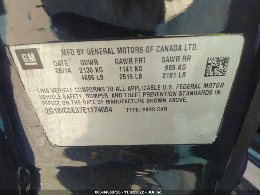 2014 CHEVROLET IMPALA LIMITED LTZ 2G1WC5E37E1174654