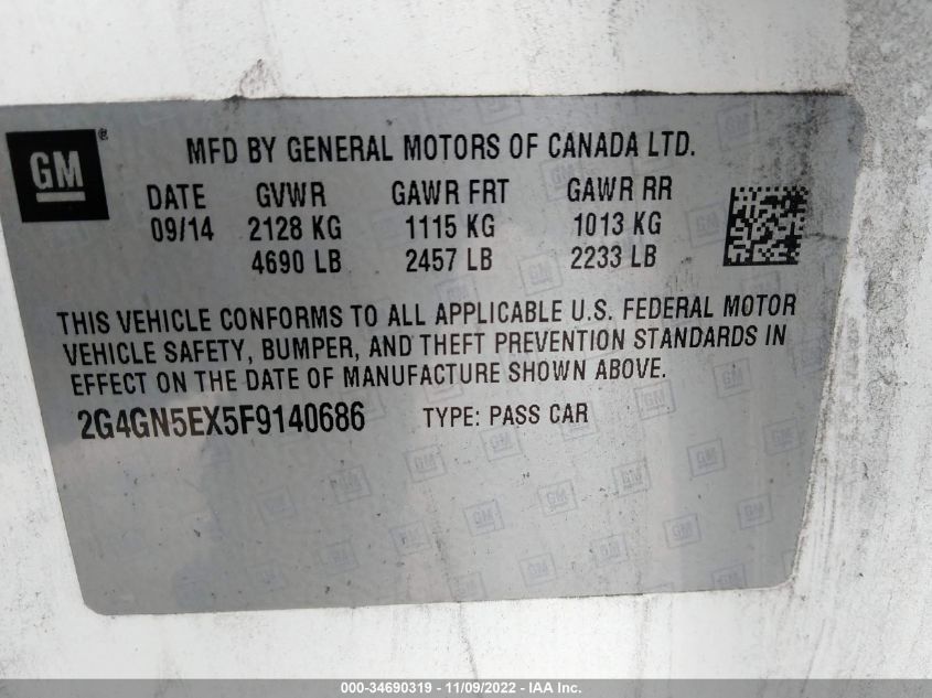 2015 BUICK REGAL PREMIUM I 2G4GN5EX5F9140686