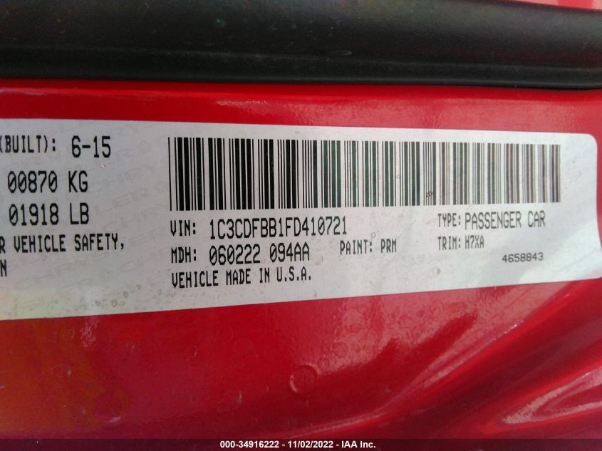 2015 DODGE DART SXT 1C3CDFBB1FD410721