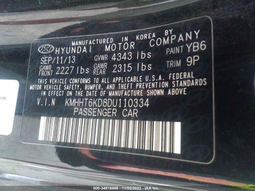 2013 HYUNDAI GENESIS COUPE 2.0T KMHHT6KD8DU110334