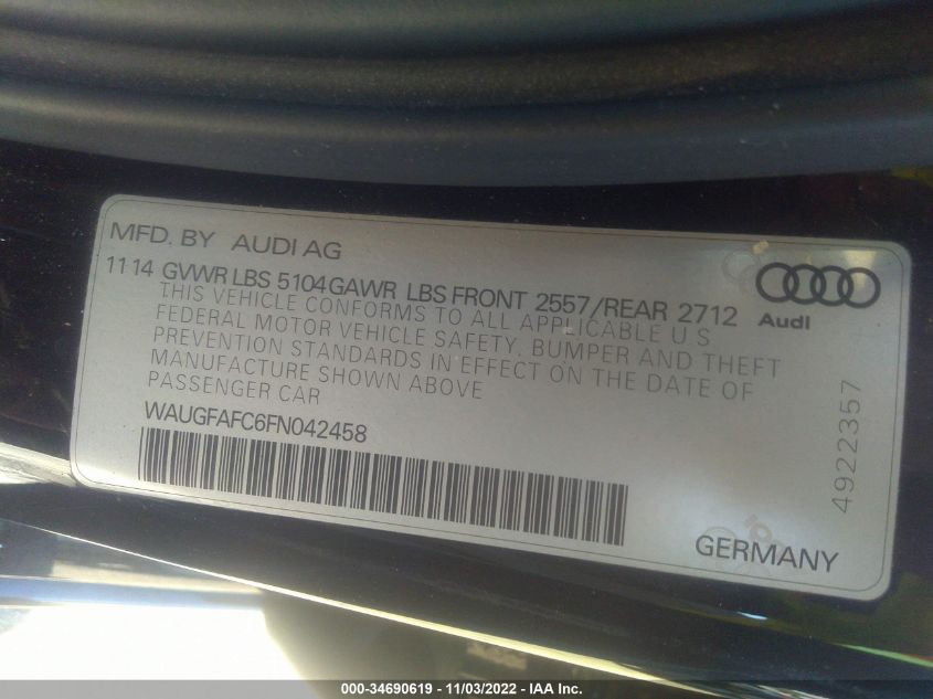 2015 AUDI A6 2.0T PREMIUM PLUS - WAUGFAFC6FN042458