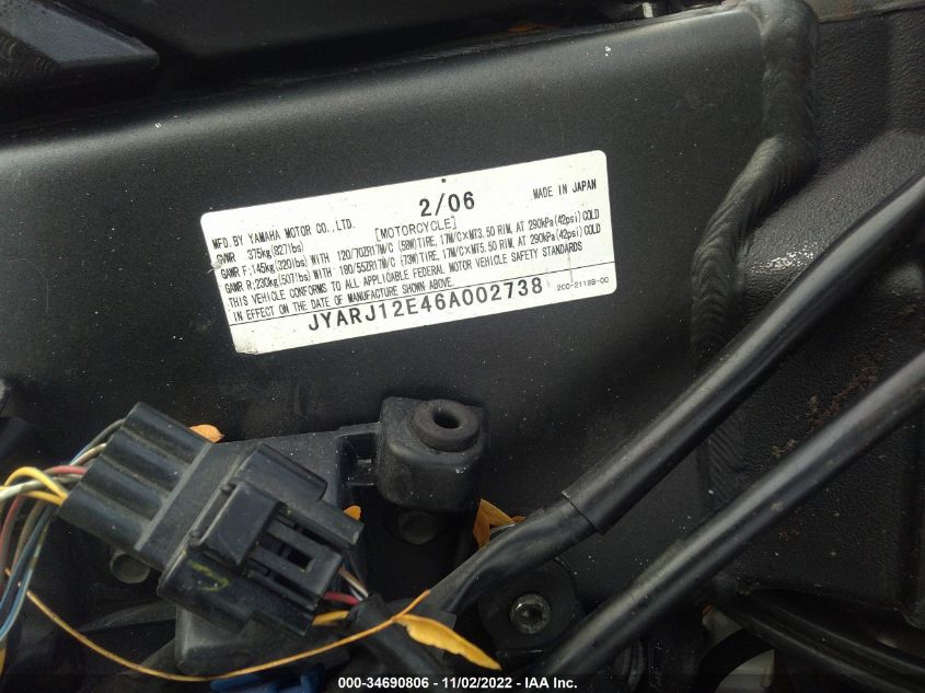2006 YAMAHA YZFR6 L JYARJ12E46A002738