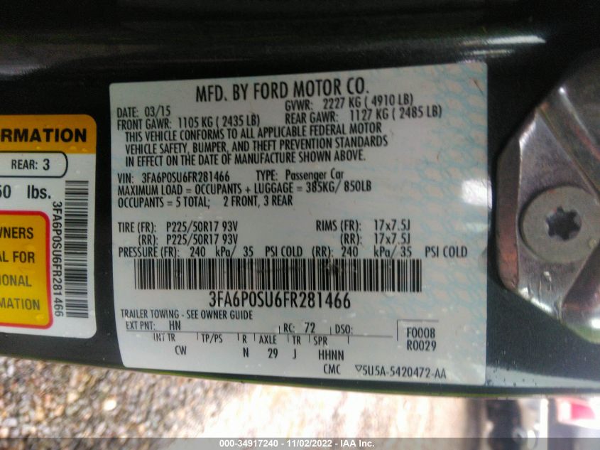 2015 FORD FUSION ENERGI TITANIUM 3FA6P0SU6FR281466