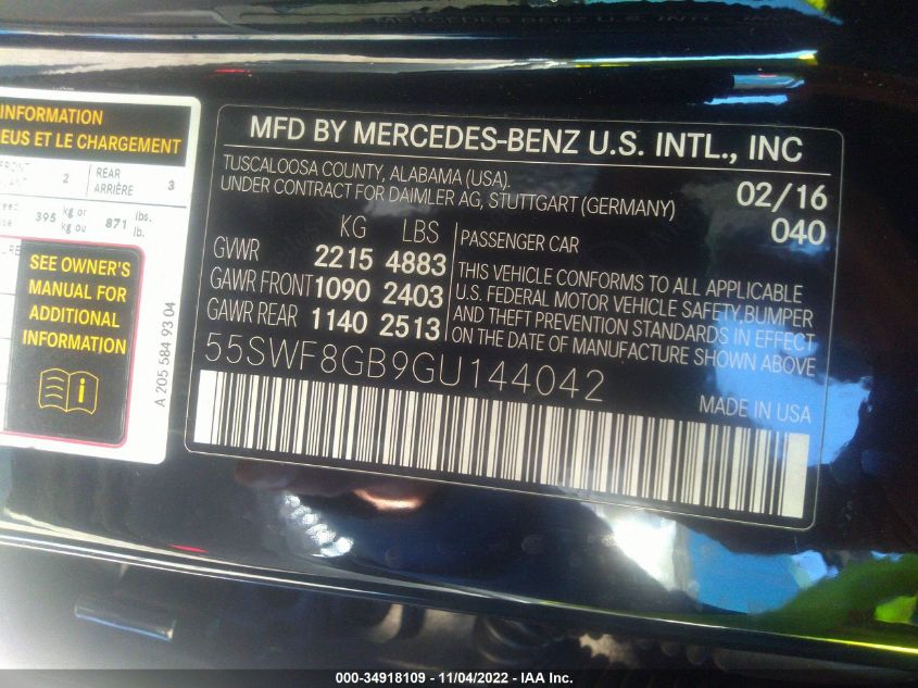 55SWF8GB9GU144042 2016 MERCEDES-BENZ C-CLASS, photo no. 9