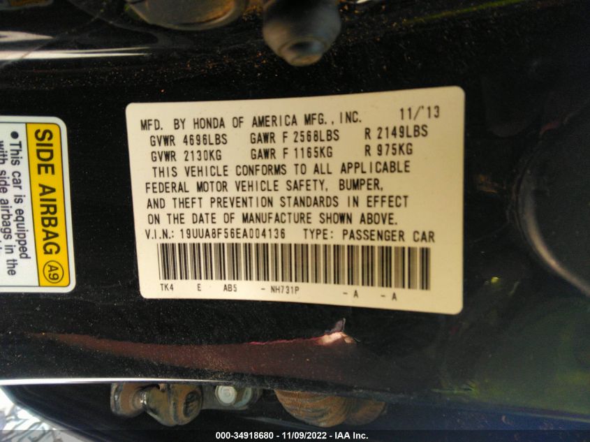 2014 ACURA TL TECH 19UUA8F56EA004136