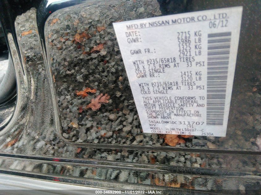 2013 INFINITI JX - 5N1AL0MM5DC311707