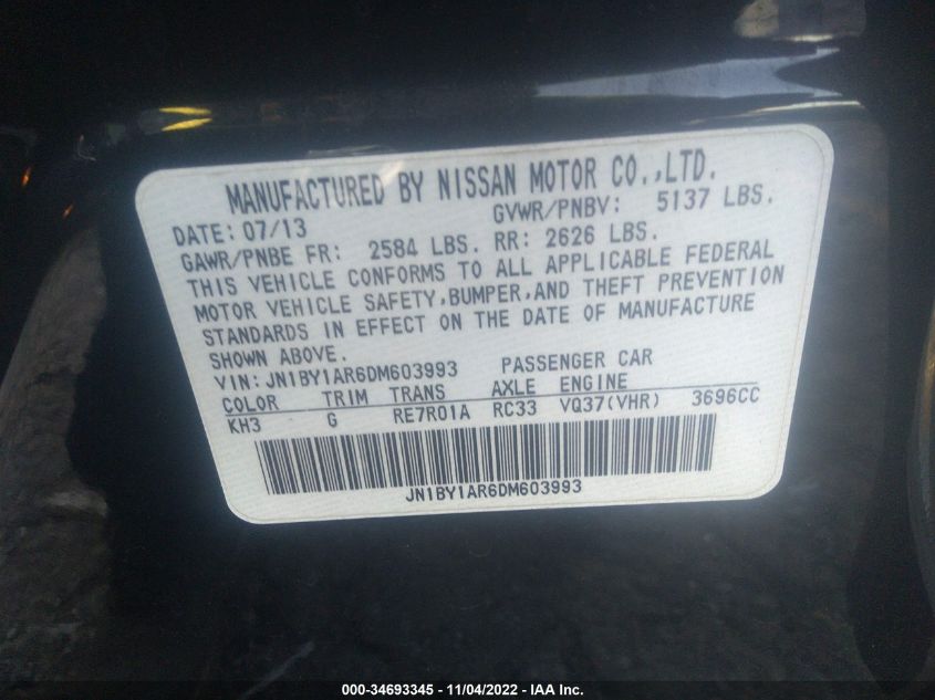 2013 INFINITI M37 JN1BY1AR6DM603993