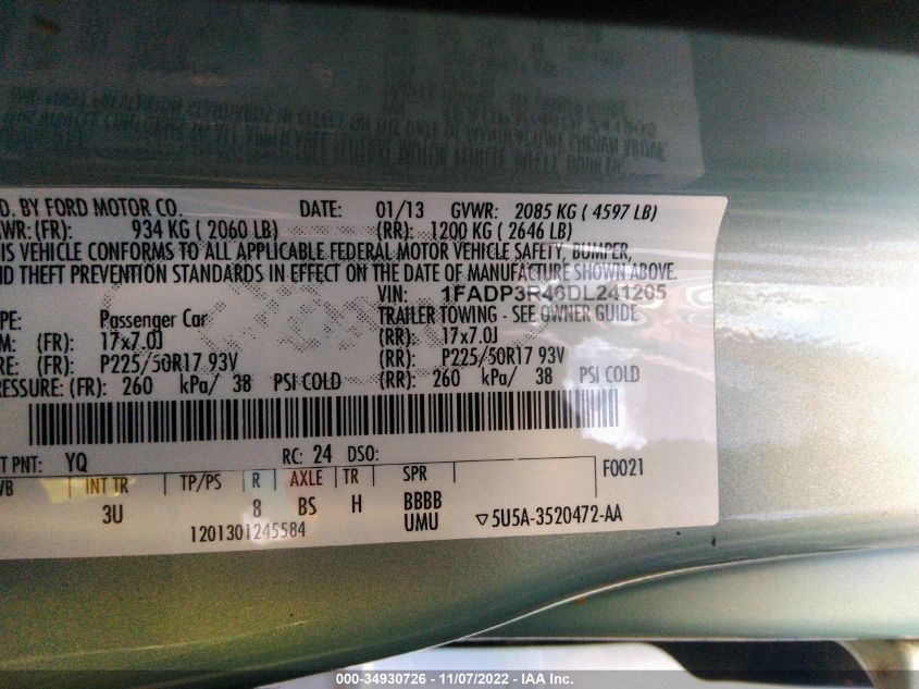 2013 FORD FOCUS ELECTRIC 1FADP3R46DL241205