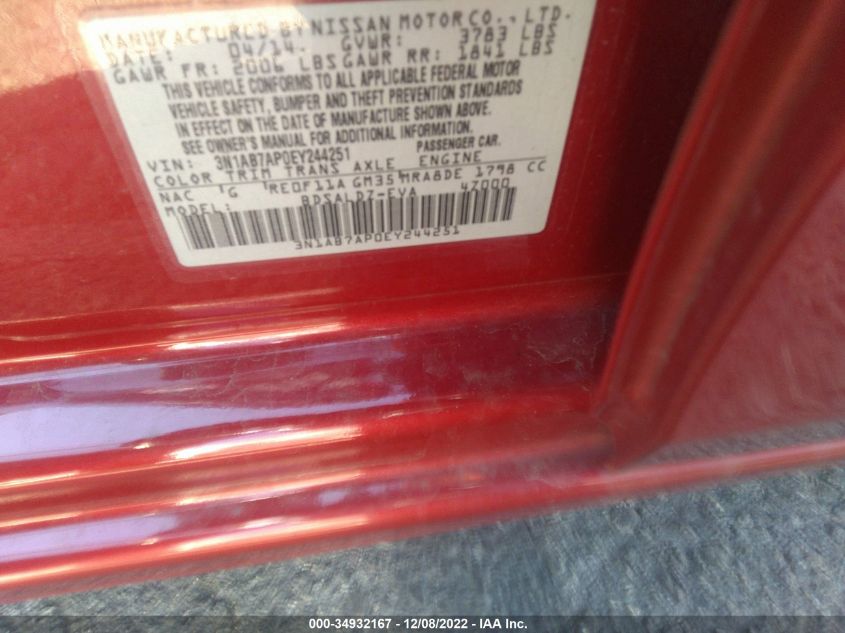 2014 NISSAN SENTRA S/FE+ S/SV/FE+ SV/SR/SL - 3N1AB7AP0EY244251