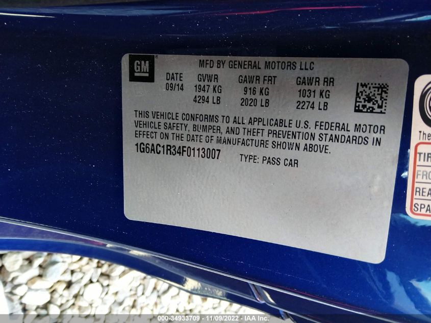 2015 CADILLAC ATS COUPE PERFORMANCE RWD 1G6AC1R34F0113007