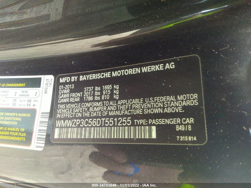 2013 MINI COOPER CONVERTIBLE S WMWZP3C56DT551255